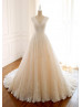 V Neck Ivory Lace Tulle Wedding Dress